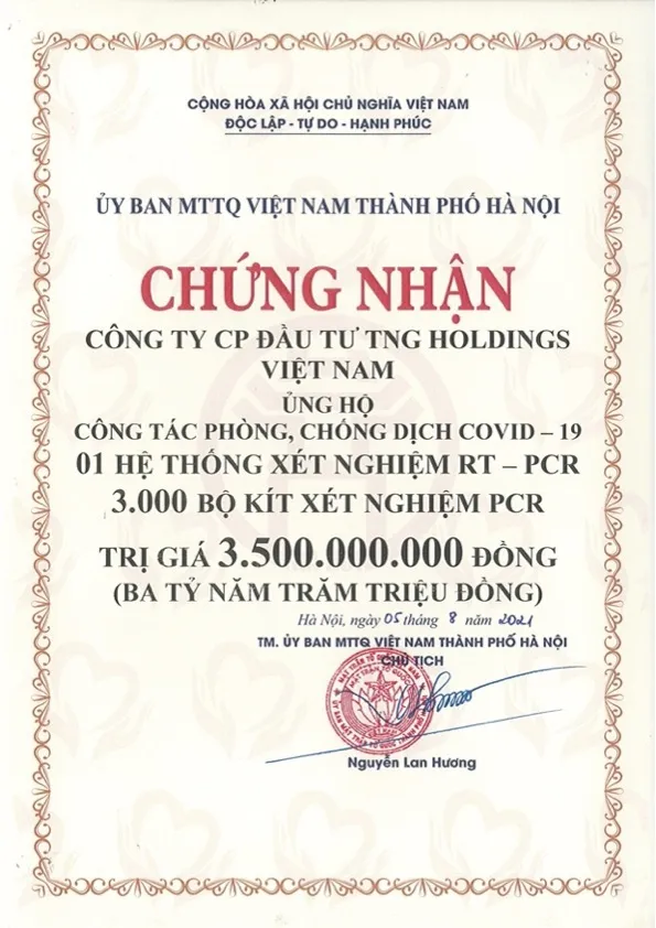Chứng nhận của Ủy ban Mặt trận Tổ quốc Thành phố Hà Nội