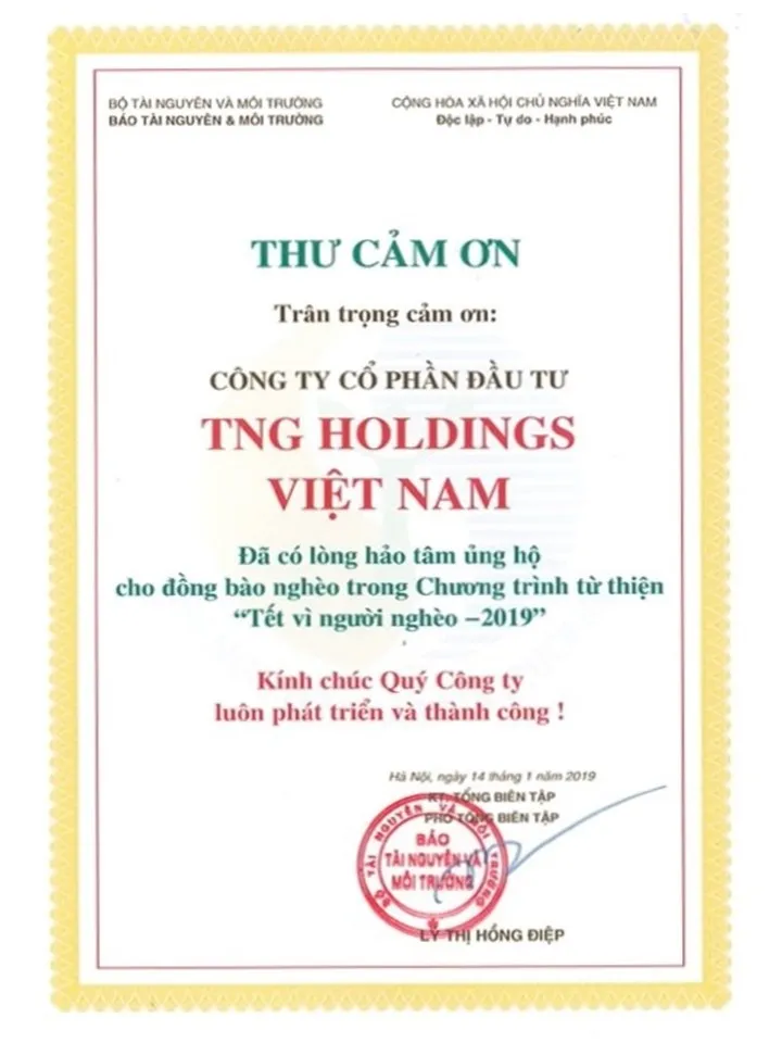 Bằng khen cảm ơn của Bộ tài nguyên và môi trường