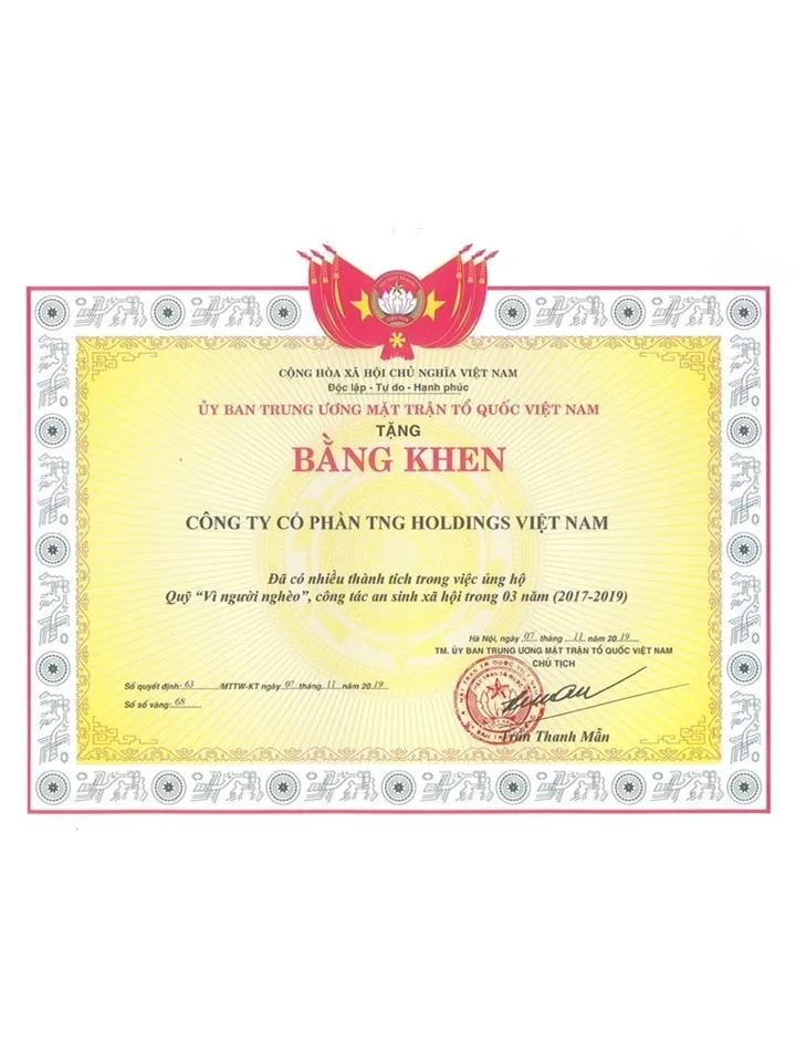 Bằng khen của Uỷ Ban TW Mặt trận tổ quốc Việt Nam