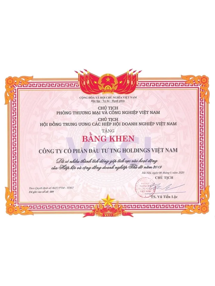 Bằng khen của Phòng TM&CN Việt Nam Hội đồng TW các hiệp hội doanh nghiệp VN